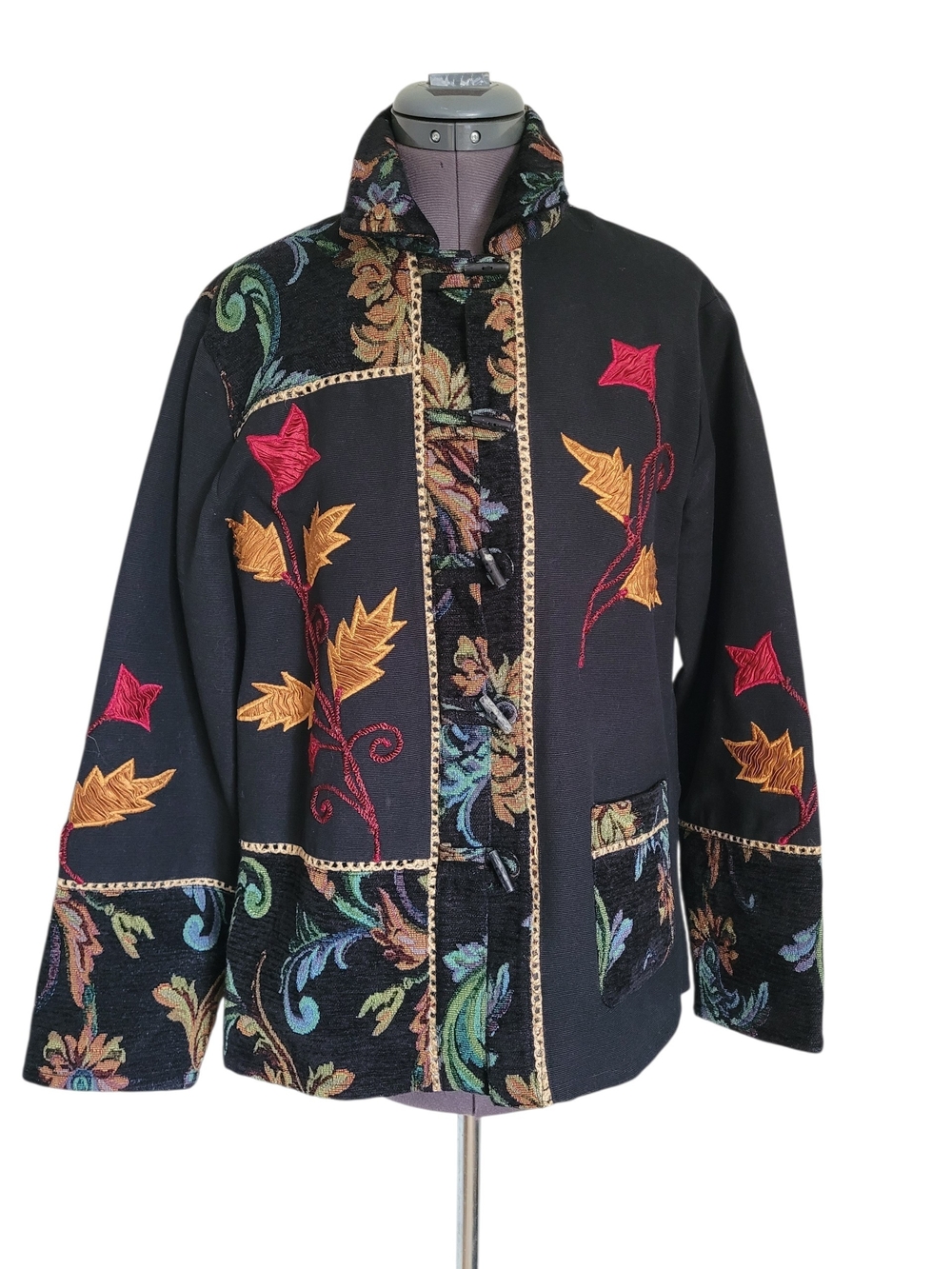 Parsley & Sage Vintage Tapestry Jacket Embroidered Autumn Leaf Fall Cotton Rayon